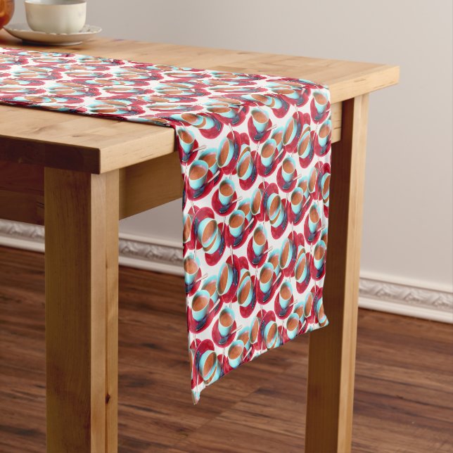 Colourful Espresso Cup and Saucer Photograph Short Table Runner (In Situ)