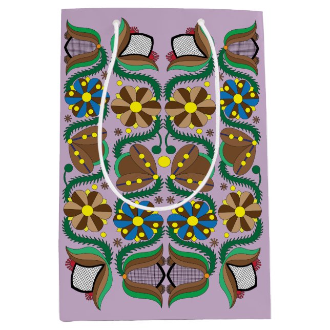 Colourful Estonian traditional floral pattern Medium Gift Bag (Front)