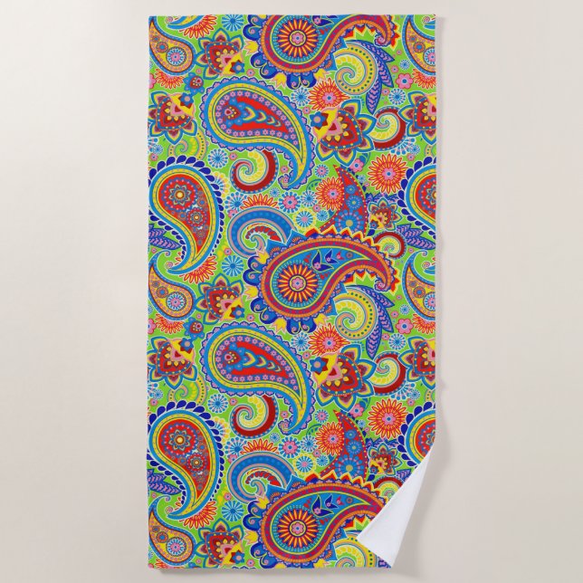 Colourful ethic floral paisley pattern beach towel (Front)