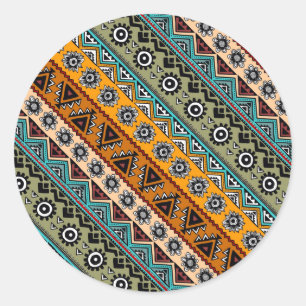 Colourful ethnic aztec patterns design classic round sticker