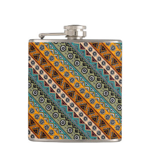 Colourful ethnic aztec patterns design decorative hip flask
