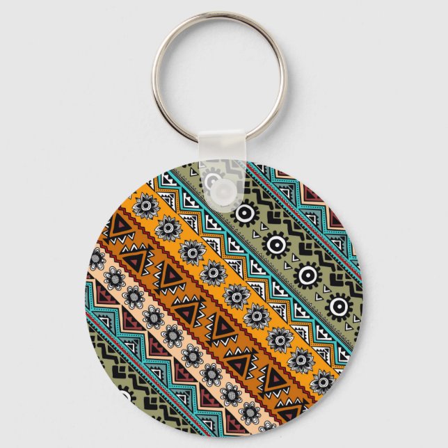 Colourful ethnic aztec patterns design decorative key ring (Front)