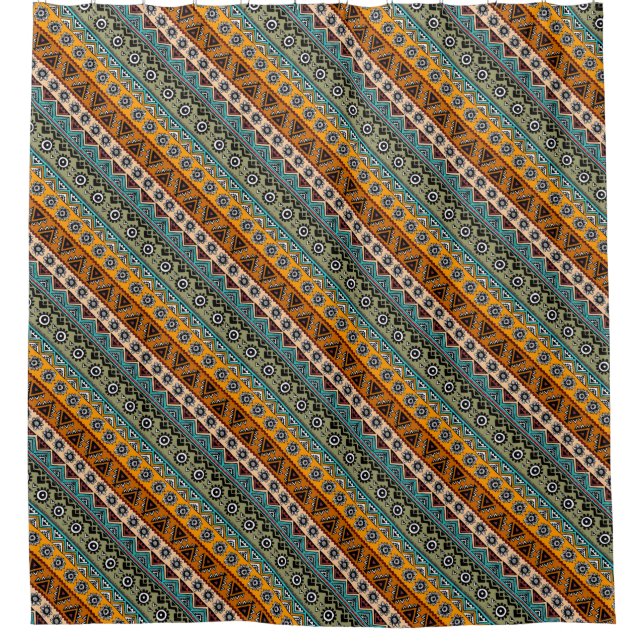 Colourful ethnic aztec patterns design shower curtain (Front)