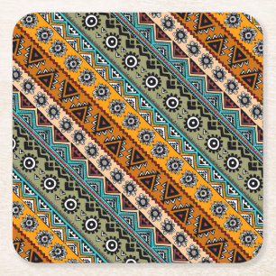 Colourful ethnic aztec patterns design square paper coaster