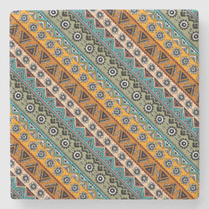 Colourful ethnic aztec patterns design stone coaster