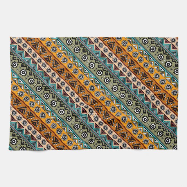 Colourful ethnic aztec patterns design tea towel (Horizontal)