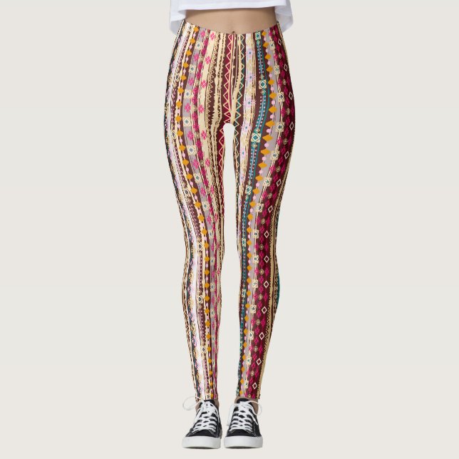 Colourful Ethnic Boho Tribal Pattern Leggings (Front)