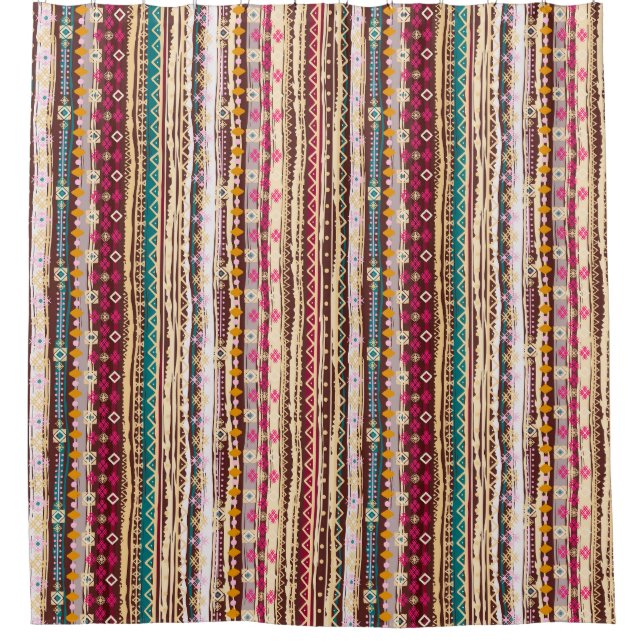 Colourful Ethnic Boho Tribal Pattern Shower Curtain (Front)