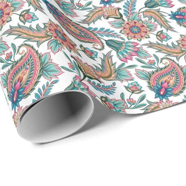Colourful Ethnic Floral Paisley Pattern Wrapping Paper (Roll Corner)