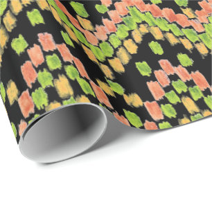 Colourful Ethnic Ikat Pattern on Black Wrapping Paper