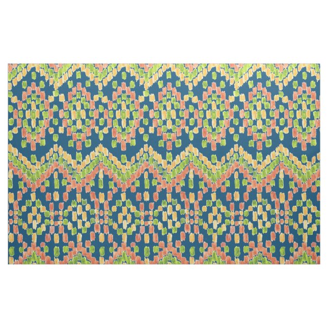 Colourful Ethnic Ikat Pattern on Blue Fabric (Fat Quarter)