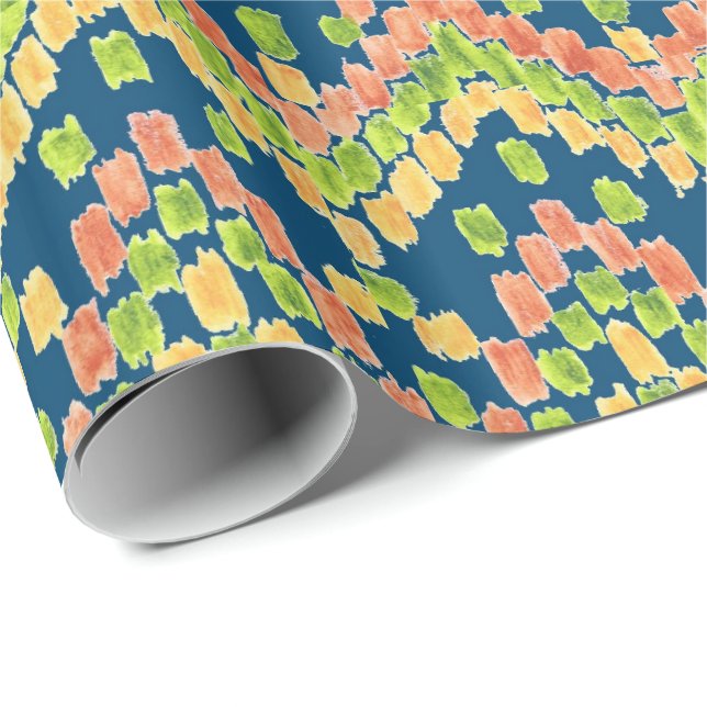 Colourful Ethnic Ikat Pattern on Blue Wrapping Paper (Roll Corner)