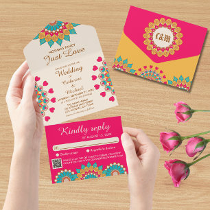 Colourful Ethnic Mandala Bold & Bright Wedding All In One Invitation