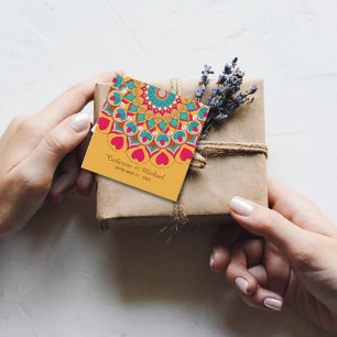Colourful Ethnic Mandala Bold & Bright Wedding Favour Tags