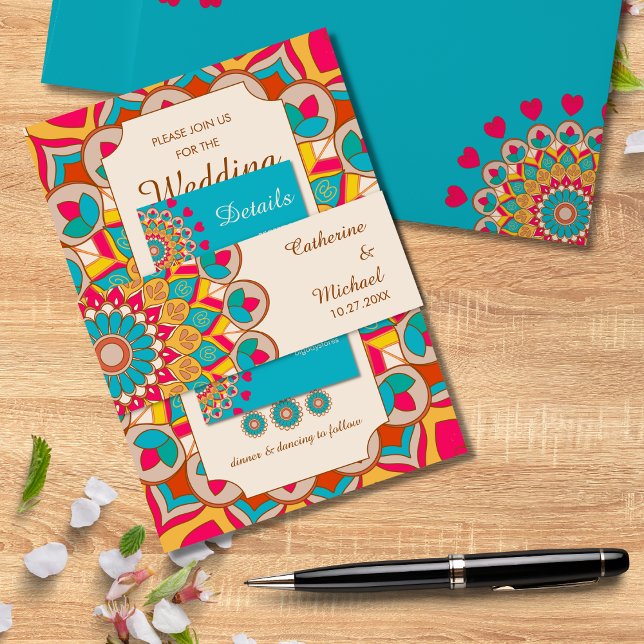 Colourful Ethnic Mandala Bold & Bright Wedding  Invitation Belly Band (Creator Uploaded)