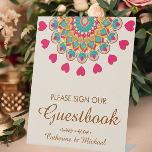 Colourful Ethnic Mandala Bold & Bright Wedding Pedestal Sign