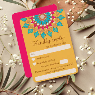 Colourful Ethnic Mandala Bold & Bright Wedding  RSVP Card
