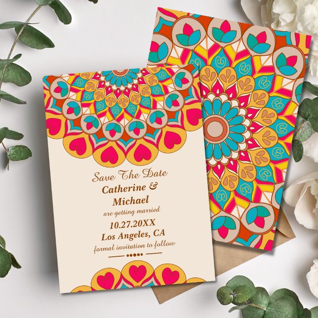 Colourful Ethnic Mandala Bold & Bright Wedding  Save The Date (Creator Uploaded)
