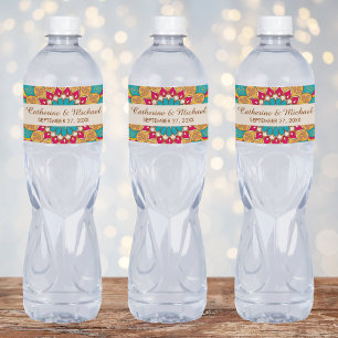 Colourful Ethnic Mandala Bold & Bright Wedding  Water Bottle Label