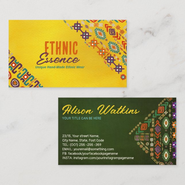 Colourful Ethnic Pattern Ornament  Business Card (Front/Back)