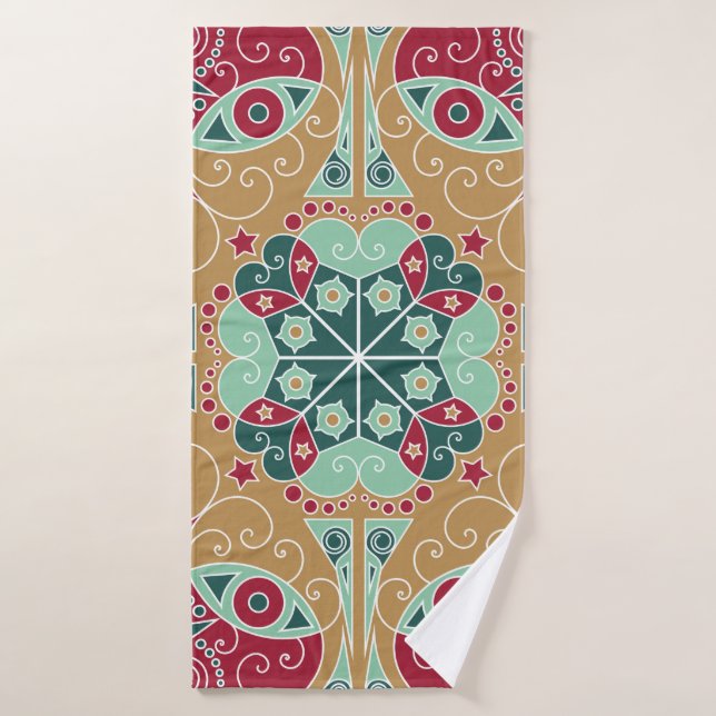 Colourful ethnic patterned background. Arabesque v Bath Towel (Bath Towel)