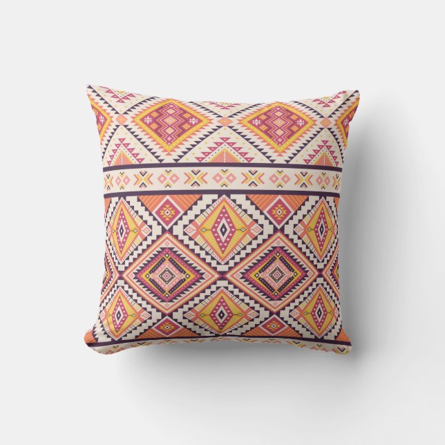 Colourful ethnic seamless pattern cushion (Front)