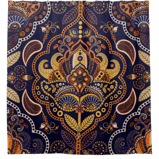 Colourful ethnic tribal seamless pattern shower curtain (Front)