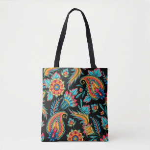 Colourful Ethnic Vintage Floral Paisley Pattern Tote Bag