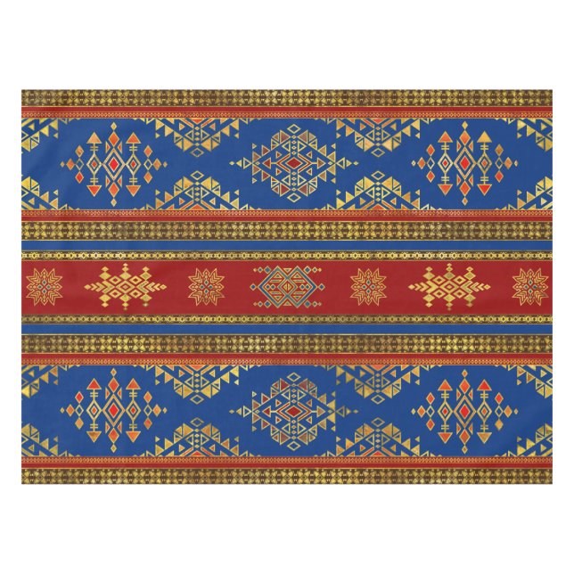 Colourful Etnic Ornament - blue and red Tablecloth (Front (Horizontal))