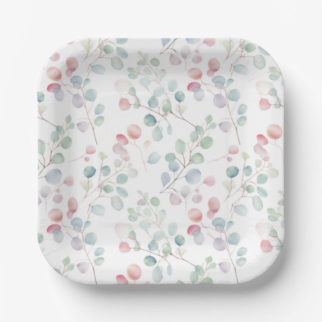 Colourful Eucalyptus Foliage Paper Plate (Front)