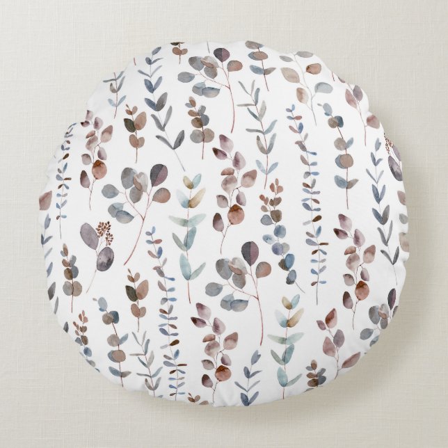 Colourful Eucalyptus Watercolor   Round Cushion (Front)