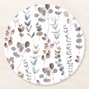 Colourful Eucalyptus Watercolor Round Paper Coaster