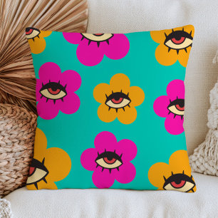 Colourful Evil Eye Flowers Maximalist Floral Cushion