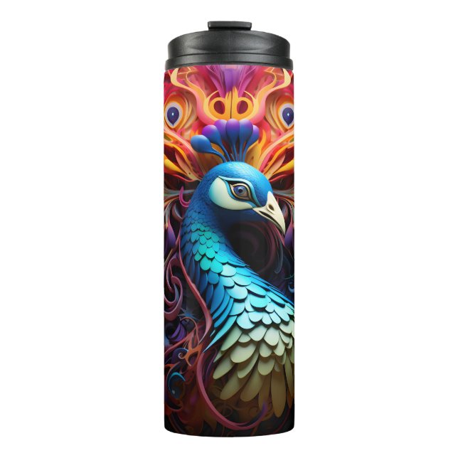 Colourful & Exotic 3D Peacock Thermal Tumbler (Front)
