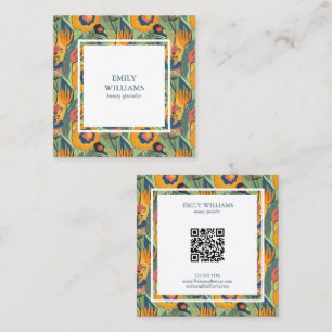 Colourful exotic abstract flowers pattern square business card