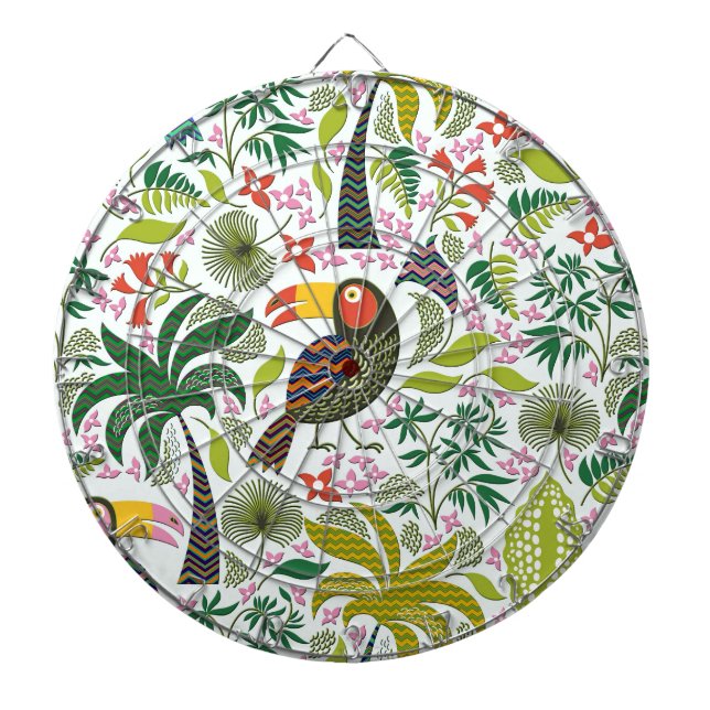 Colourful Exotic Bird And Flowers Pattern Dartboard (Front)