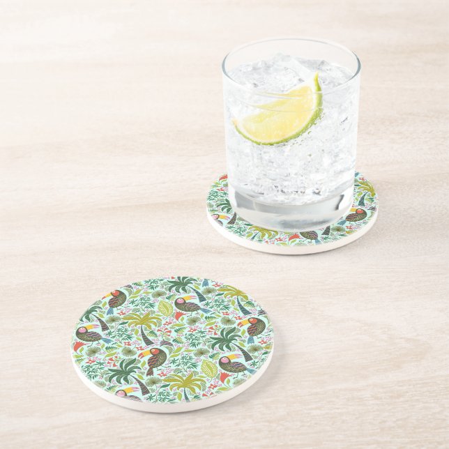 Colourful Exotic Birds And Flowers Pattern Coaster (Side)