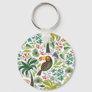 Colourful Exotic Birds And Flowers Pattern Keychai Key Ring