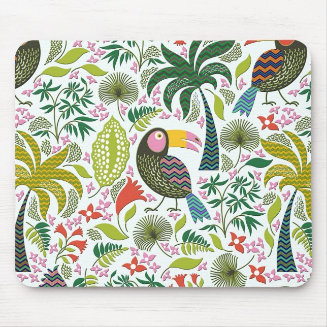 Colourful Exotic Birds And Flowers Pattern Mouse Mat (Front)
