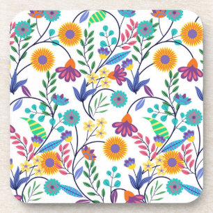 Colourful Exotic Floral Background Pattern-23145 Coaster