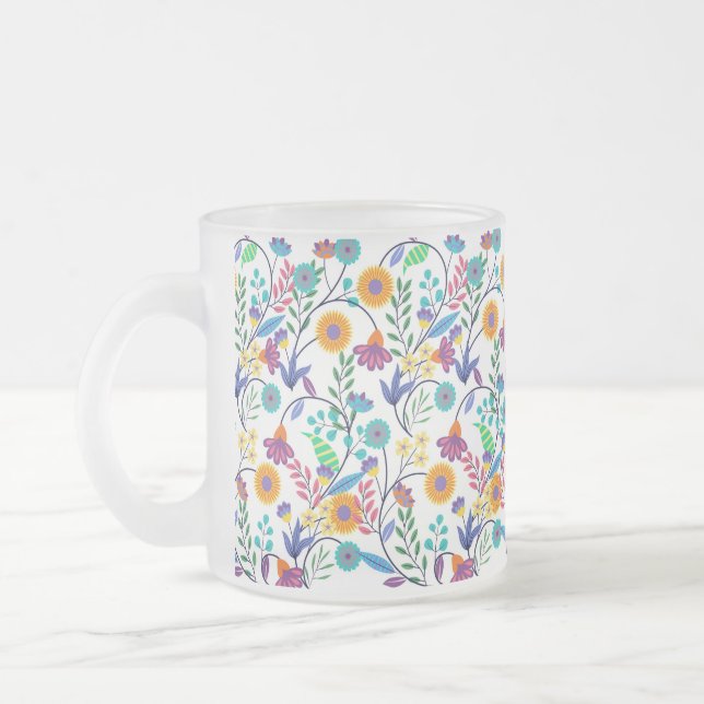 Colourful Exotic Floral Background Pattern-23145 Frosted Glass Coffee Mug (Left)