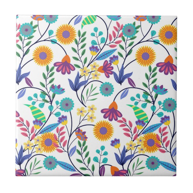 Colourful Exotic Floral Background Pattern-23145 Tile (Front)