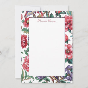 Colourful Exotic Floral & Bird-White Background Card