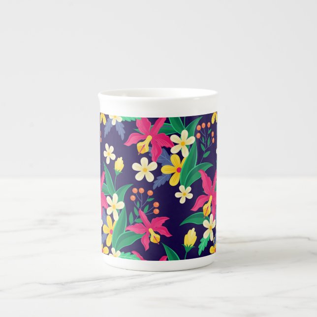 Colourful Exotic Floral Pattern-23021 Bone China Mug (Front)