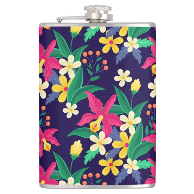 Colourful Exotic Floral Pattern-23021 Hip Flask (Front)