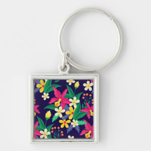Colourful Exotic Floral Pattern-23021 Key Ring