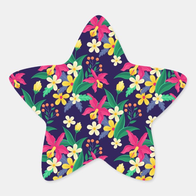 Colourful Exotic Floral Pattern-23021 Star Sticker (Front)