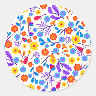 Colourful Exotic Floral Pattern-23146 Classic Round Sticker