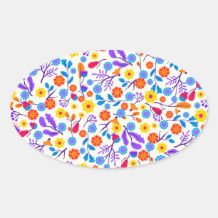 Colourful Exotic Floral Pattern-23146 Oval Sticker
