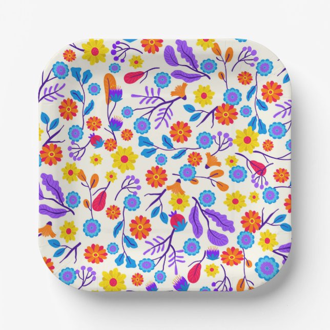 Colourful Exotic Floral Pattern-23146 Paper Plate (Front)